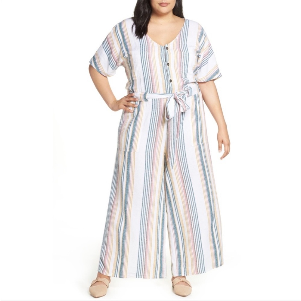 COPY - Caslon Dresses Tie Waist Linen Blend Romper / Jumpsuit